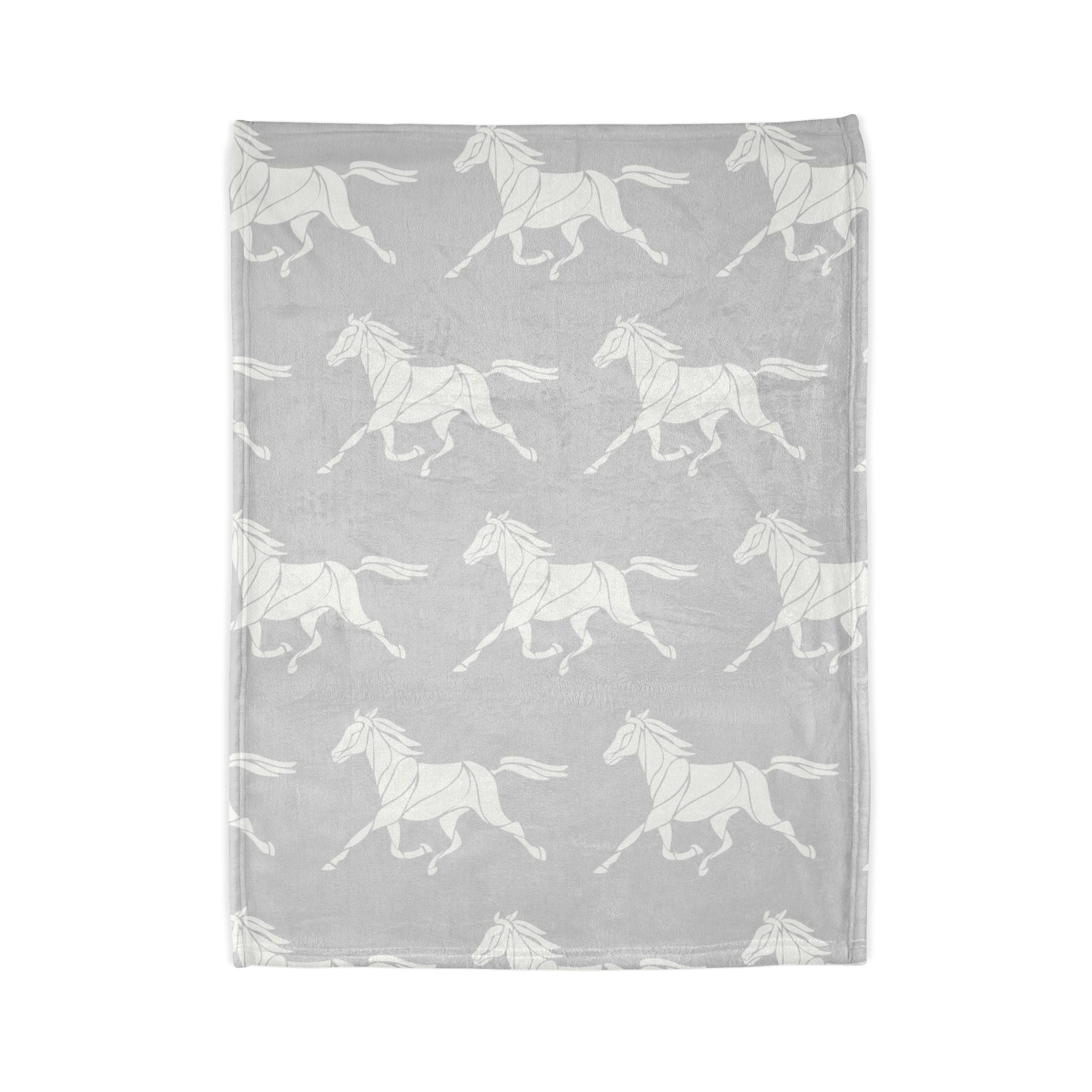 Horse Pattern Soft Polyester Blanket — Grey Running Horses Throw for Equestrian Lovers