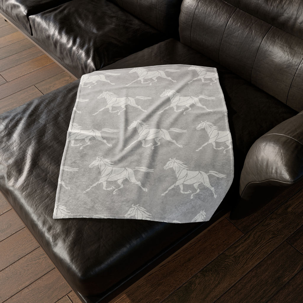Horse Pattern Soft Polyester Blanket — Grey Running Horses Throw for Equestrian Lovers